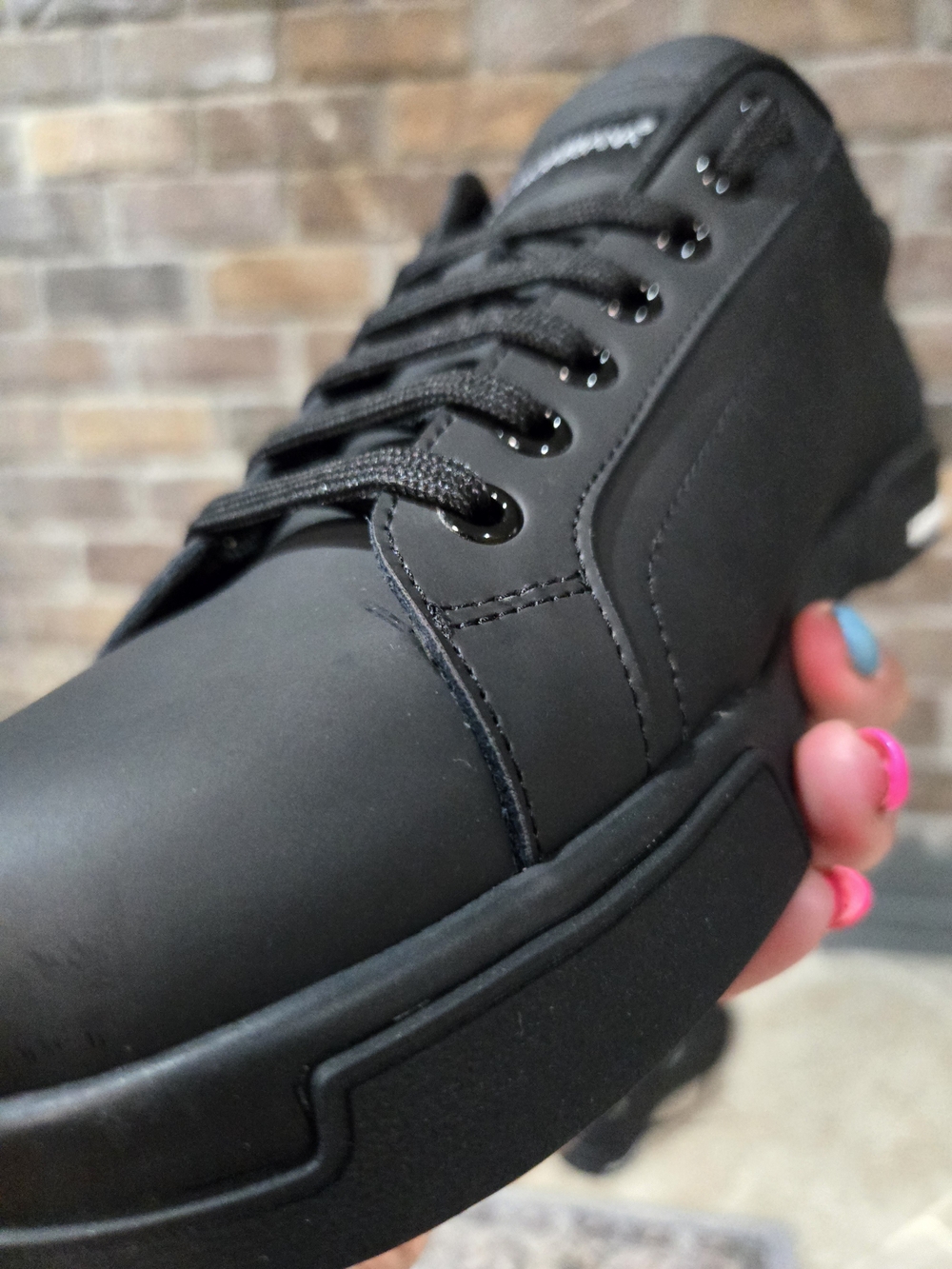 Men’s Matte Black Streetwear Low Top Sneakers - Size 8, Father's Day Gift